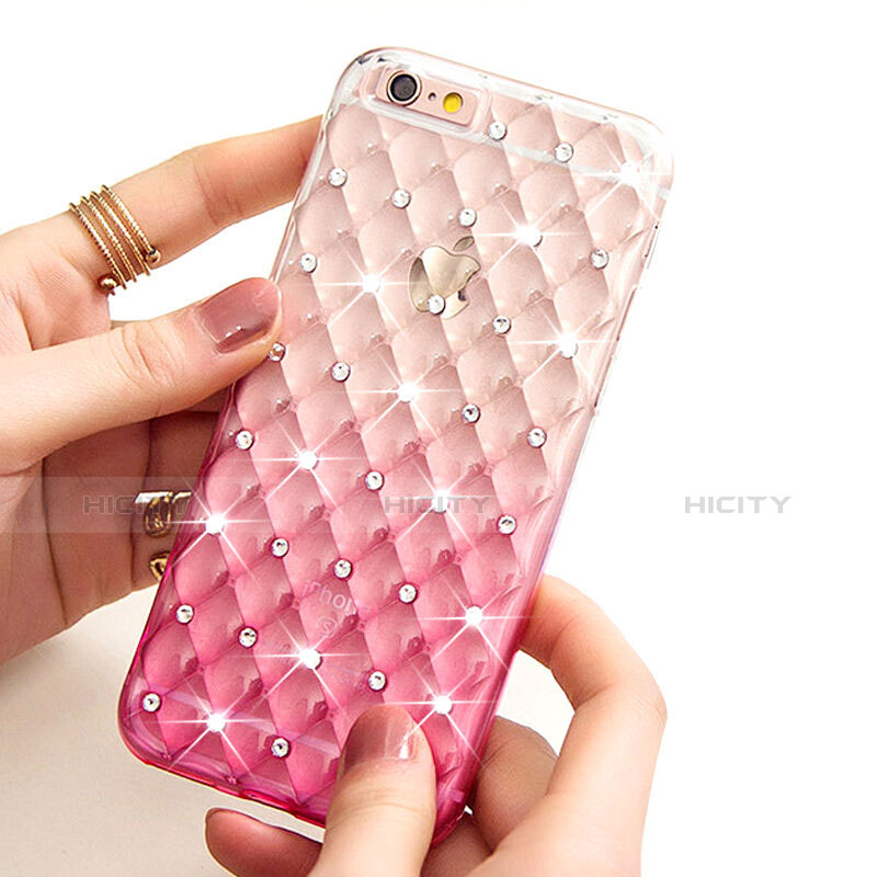 Custodia Trasparente Diamante Strass Gioielli Sfumato Morbida per Apple iPhone 6 Plus Rosa