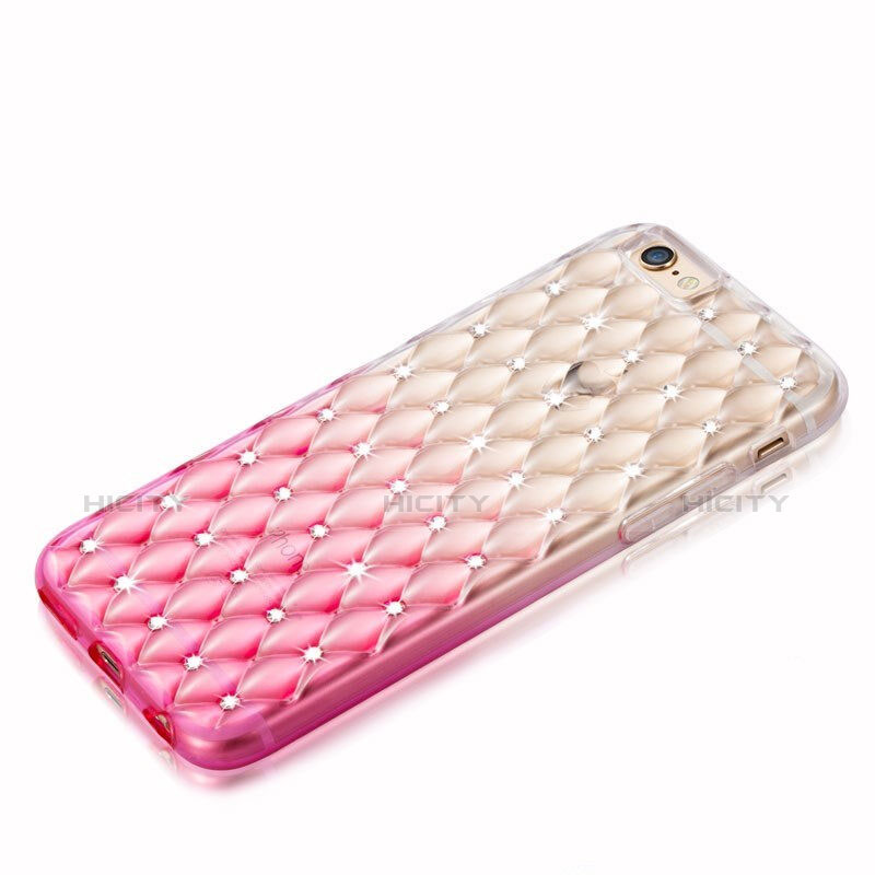 Custodia Trasparente Diamante Strass Gioielli Sfumato Morbida per Apple iPhone 6 Plus Rosa