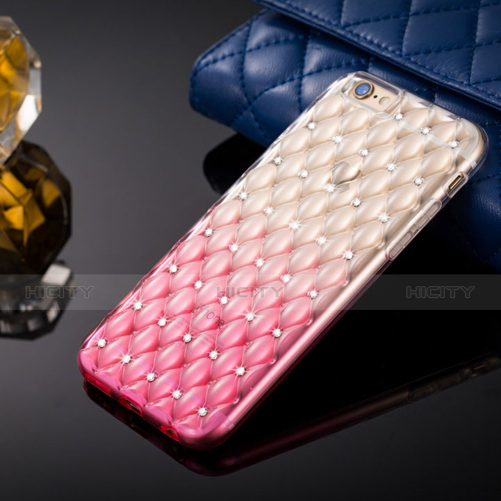 Custodia Trasparente Diamante Strass Gioielli Sfumato Morbida per Apple iPhone 6 Plus Rosa