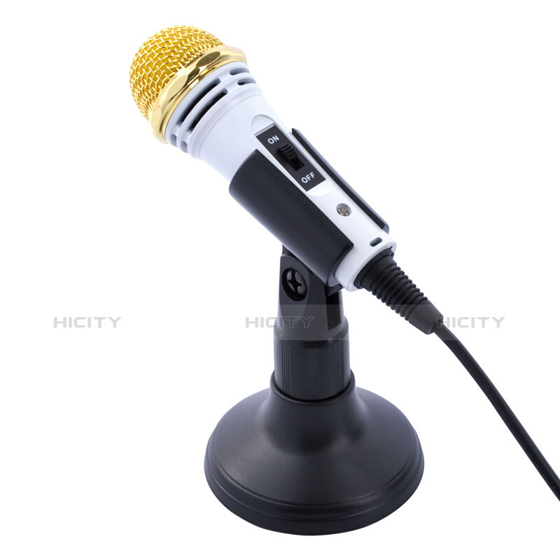 Microfono Mini Stereo Karaoke 3.5mm con Supporto M07 Bianco